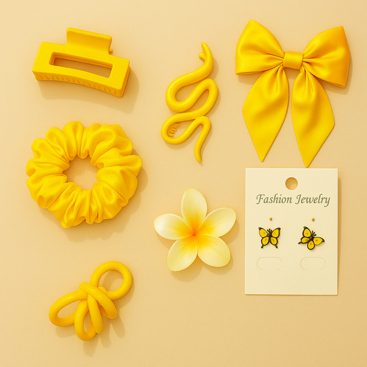 BLURZ Yellow Hair Accessories Set For Women