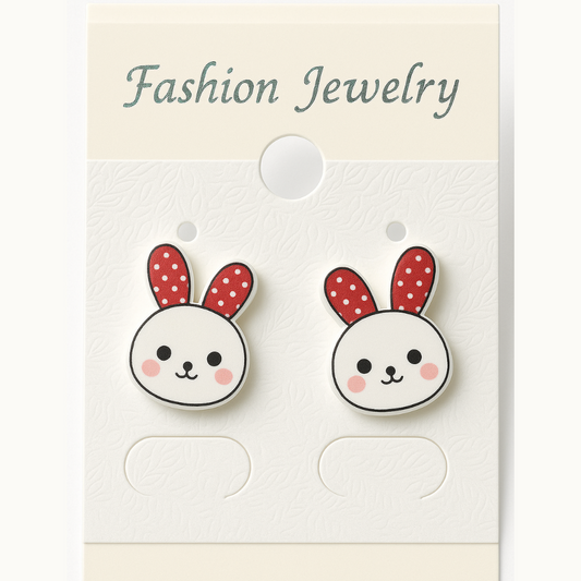 Cute Bunny Stud Earrings with Polka Dot Ears – Cartoon Rabbit Design