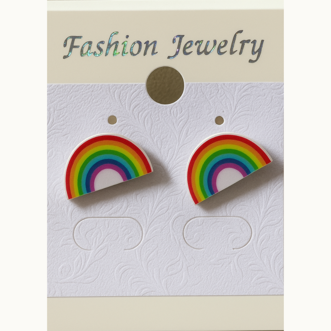 Rainbow Half-Moon Stud Earrings – Vibrant Multicolor Design