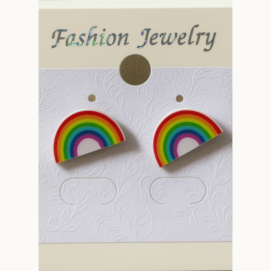 Rainbow Half-Moon Stud Earrings – Vibrant Multicolor Design