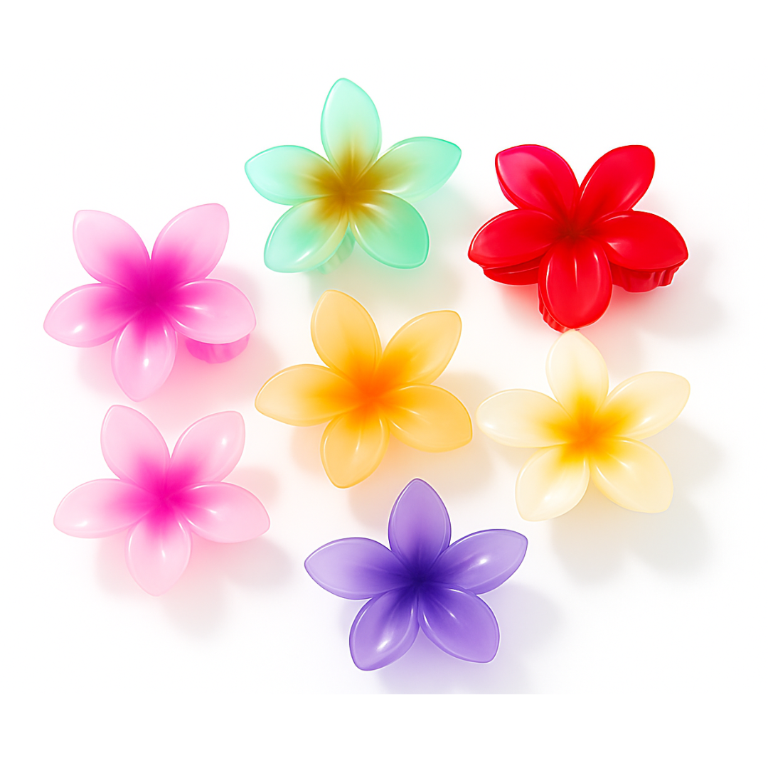 BLURZ colorful flower hair claw clip set with various translucent floral designs for stylish hair accessories