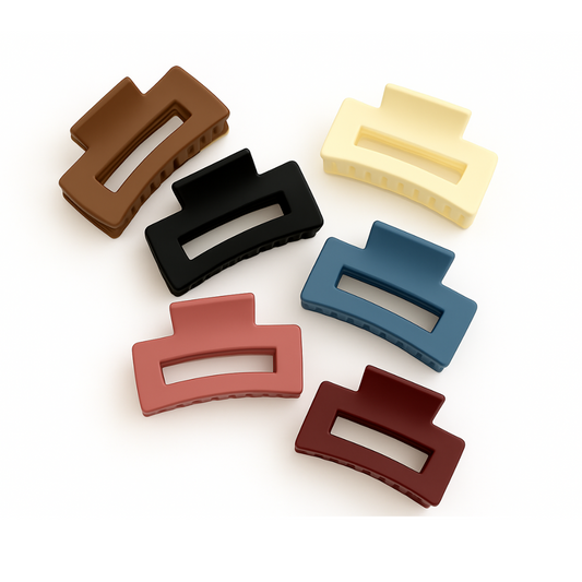 BLURZ matte rectangle hair claw clip set in brown black cream blue pink and burgundy colors