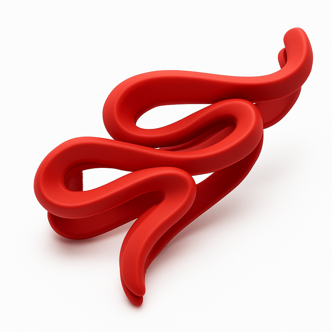 Red sculptural wave hair accessory by BLURZ with a modern flowing wave design
