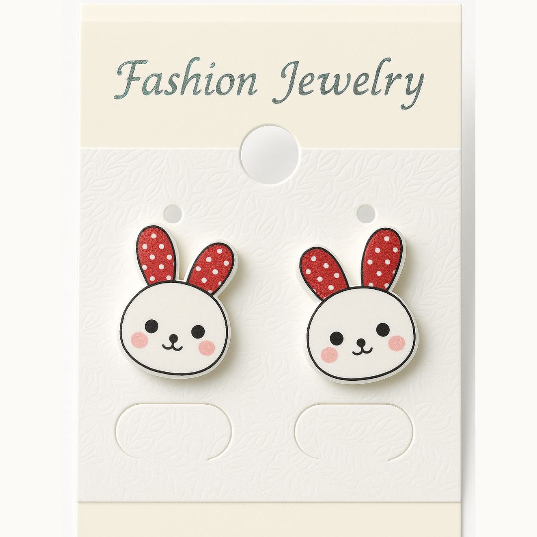 Cute Bunny Stud Earrings with Polka Dot Ears – Cartoon Rabbit Design
