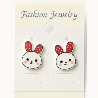 Cute Bunny Stud Earrings with Polka Dot Ears – Cartoon Rabbit Design