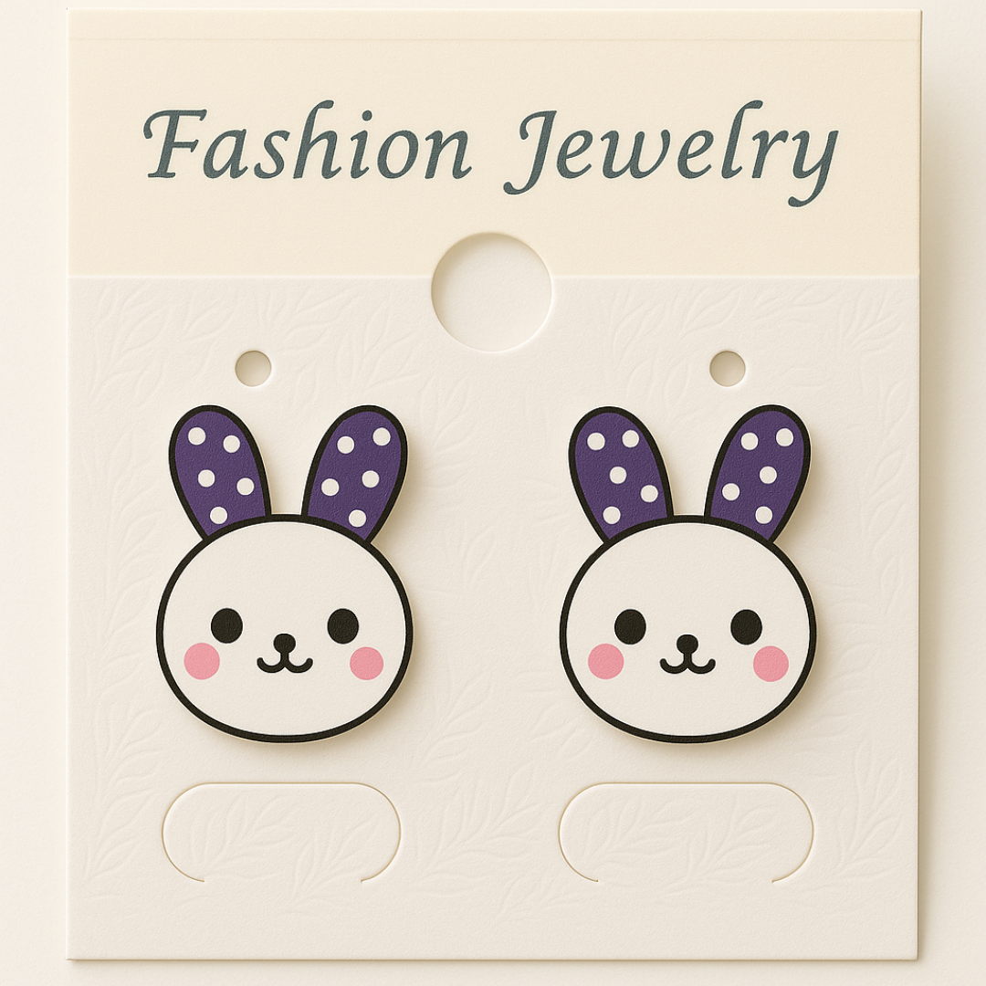 Cute Bunny Stud Earrings with Polka Dot Ears – Cartoon Rabbit Design