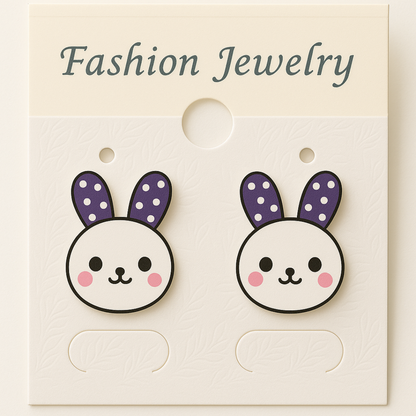Cute Bunny Stud Earrings with Polka Dot Ears – Cartoon Rabbit Design