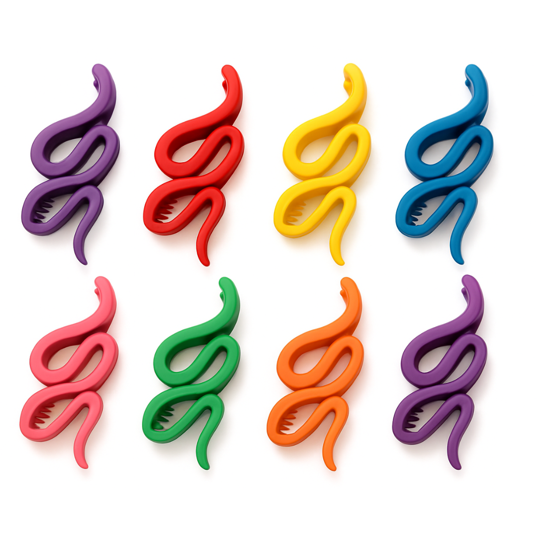 Colorful sculptural wave hair accessory set by BLURZ in purple red yellow blue pink green and orange