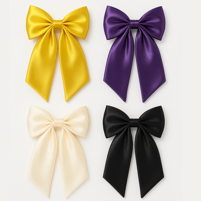 Set of four satin hair bow for women in yellow, purple, cream, and black colors by BLURZ